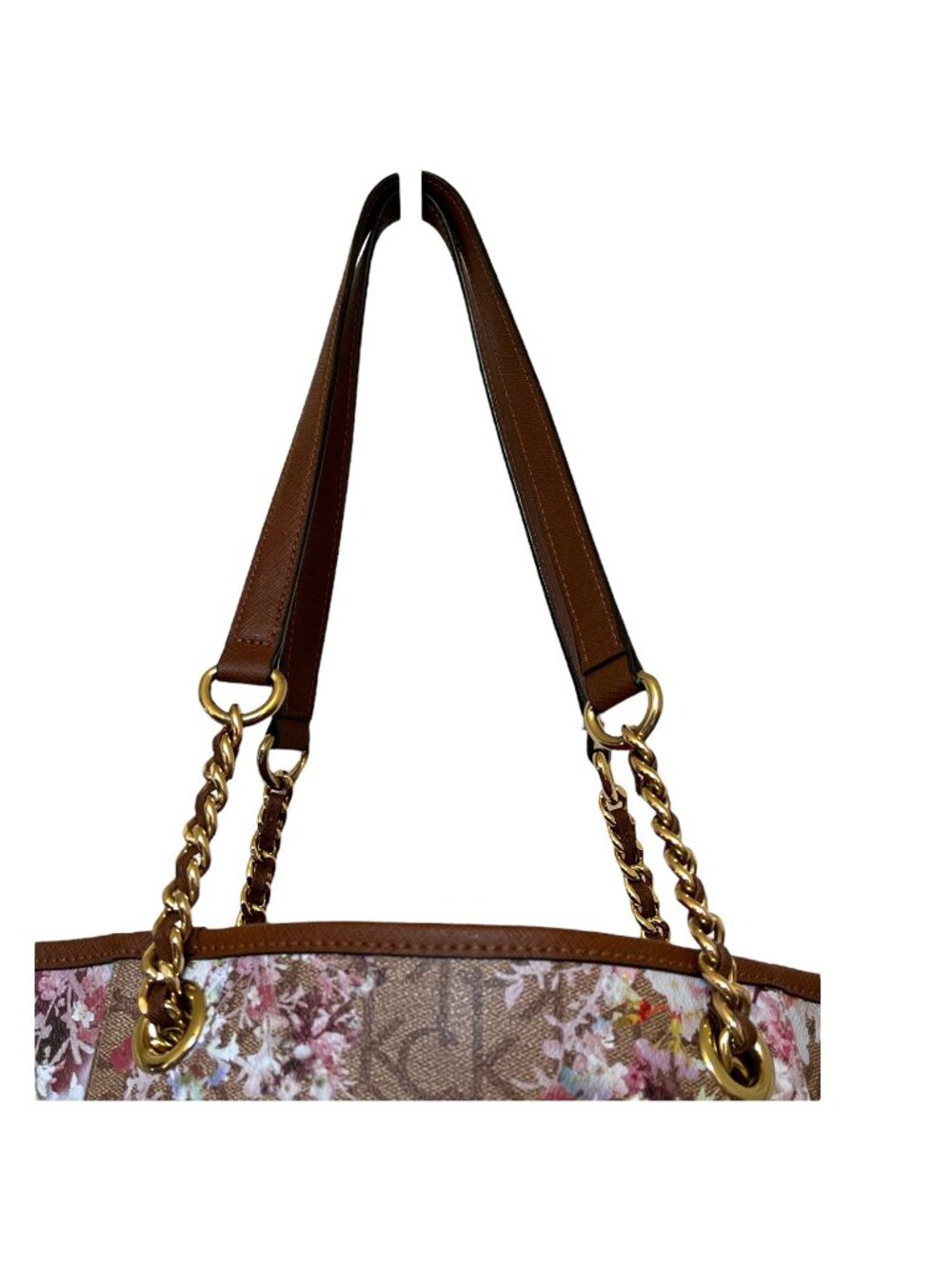 Calvin Klein Signature Hayden Floral CK Logo Satchel Tote Bag Chain Handles - Picture 10 of 16